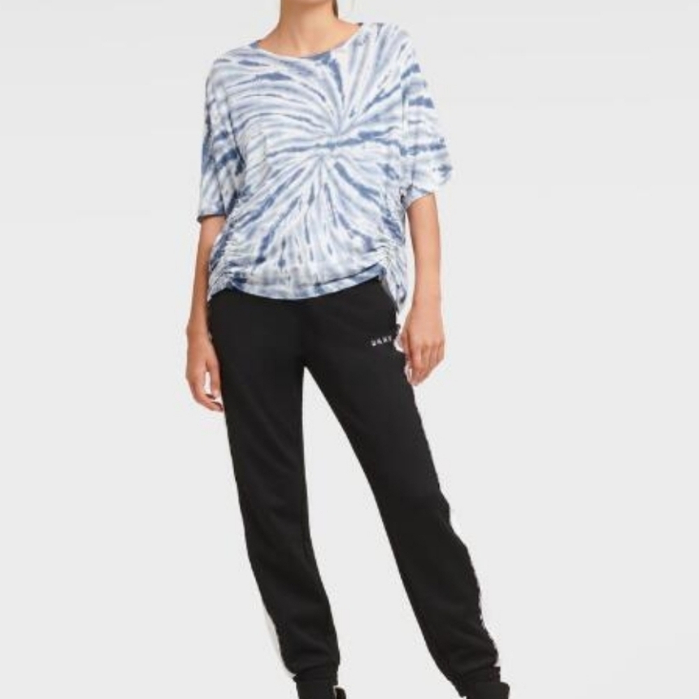 DKNY Tie Dye Denim Blue Top with Drawstring Hem - Picture 12 of 16